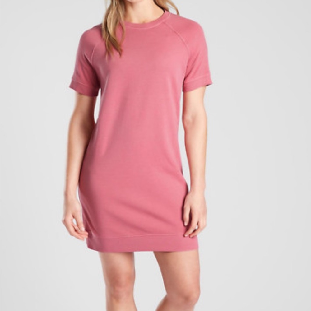 ATHLETA WOMEN'S GUAVA ROSE SHORT SLEEVE SUNDOWN COTTON SWEATSHIRT DRESS Sz M
